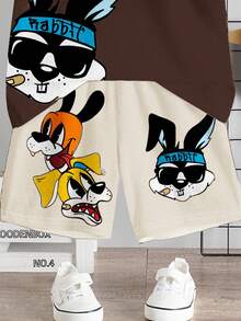 2pcs/Set Young Boy Casual Minimalist Cartoon Rabbit Print Short Sleeve T-Shirt And Shorts, Suitable For Summer - Multicolor - View 5