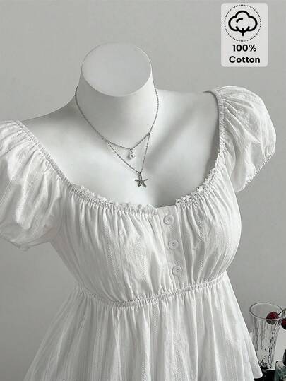 Elamini 女士舒适方领刺绣短袖衬衫，适合海滩度假、约会等场合，百搭实用