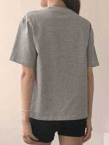 DAZY Women's Letter & Cartoon Print Round Neck Short Sleeve Casual T-Shirt - Grey - View 6