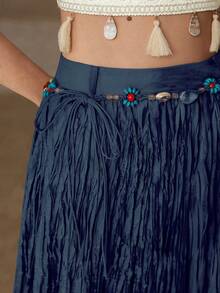 MOTF PREMIUM TEXTURED FLOWY SKIRT - Navy Blue - View 3