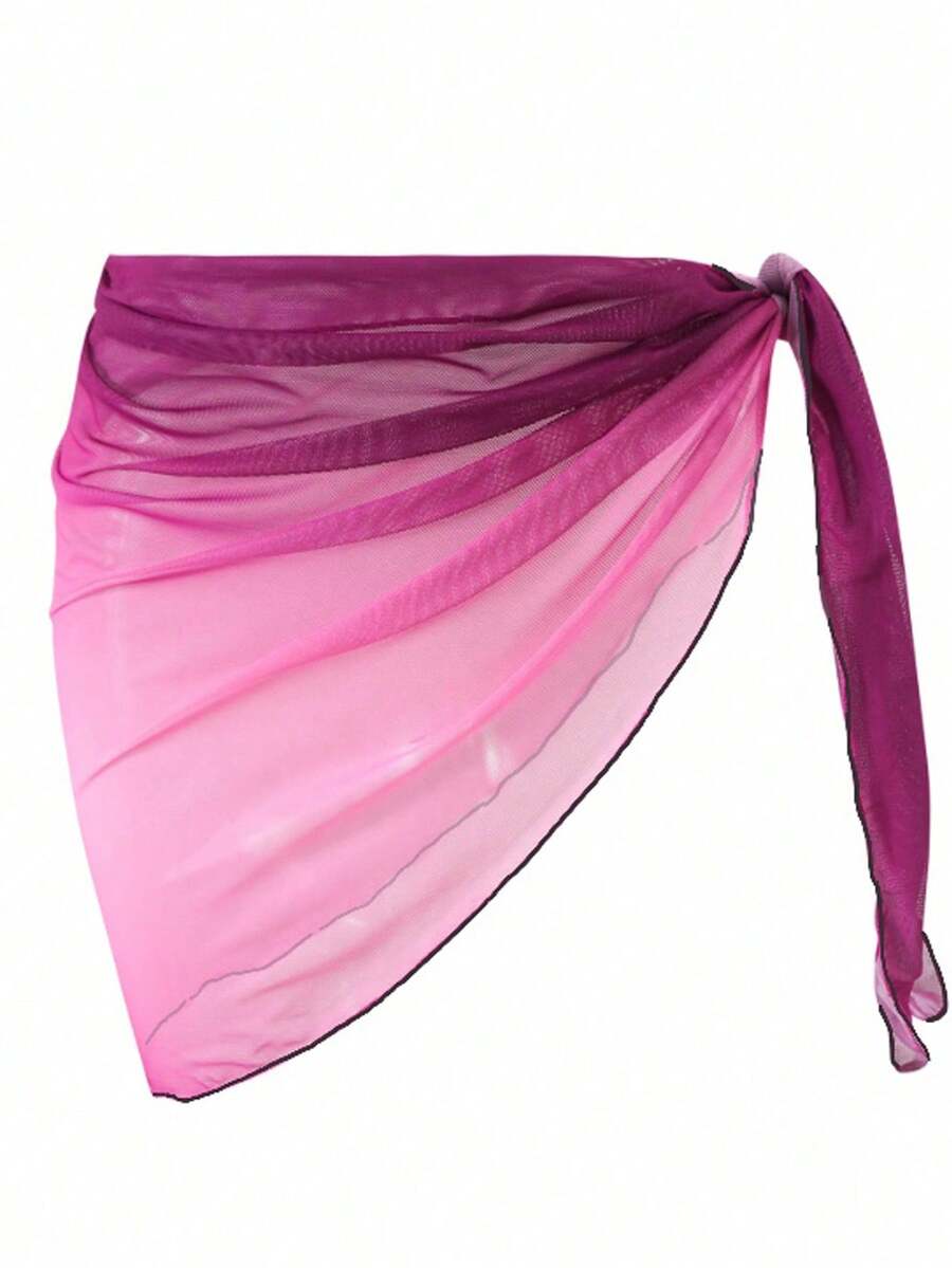 Swim Mod Women's Gradient Color Side Tie Cover Up Skirt (Random Print) For Vacation Summer - Purple - View 1