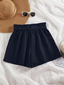INAWLY Women's Casual Solid Color Belted Shorts, Versatile For Summer - Navy Blue - View 2