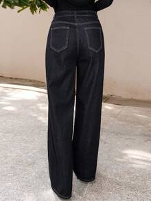 Bris Aura Women's Asymmetrical Waist Loose Fit Jeans - Dark Wash - View 5