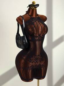 Zestiva Women's Hollow Out Sheer Beach Cover Up - Black - View 1