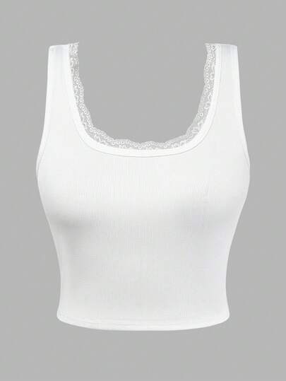 Modelyn Áo thun nữ cỡ lớn dáng ôm, thanh lịch, phối ren, đa năng cho mùa xuân/hè.