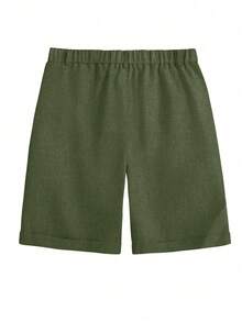 Manfinity Homme Pantalones cortos casuales de unicolor con bolsillo en diagonal para uso diario de verano para hombres - Verde militar - Ver 2