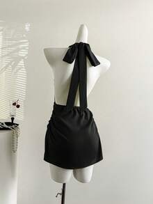 Sweetra European And American Style Solid Color Halter Neck Dress, Sexy Backless Slim Fit Summer New Dress - Black - View 2