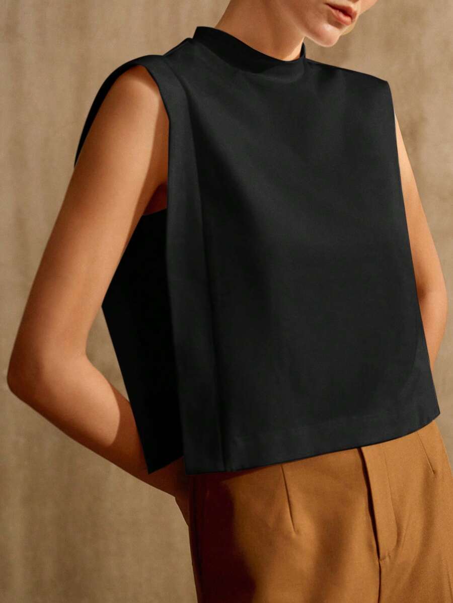 MOTF PREMIUM ÁO TANK TOP DỆT KIM CỔ ĐỨNG BẰNG COTTON, XUÂN/HÈ - màu đen - Xem 2