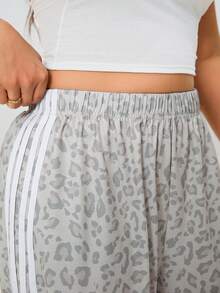 Solflare Pantalones de mujer talla grande con estampado de leopardo y bloques de color a rayas - Multicolor - Ver 8