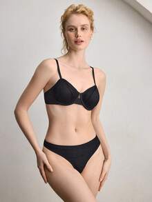 Ocili Traje de baño con brillo, sujetador con doble capa, encaje y volantes, sujetador con aros cómodo y sin cables para mujeres - Negro - Ver 4