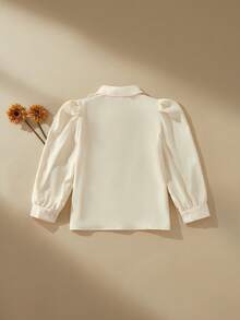 SHEIN 女童碎花袖单排扣休闲衬衫 - 米色 - 查看 2