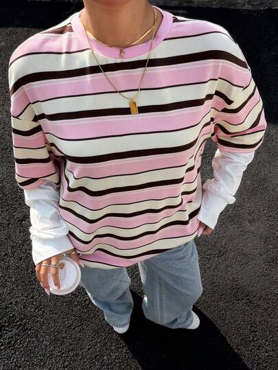 Muchica Áo thun dài tay cổ cao kẻ sọc dành cho nữ