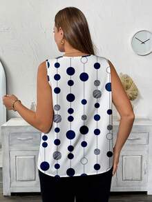 EMERY ROSE Plus Size Women's V-Neck Sleeveless Floral Print Casual Tank Top Plus Size Geometric Print V-Neck Casual Shirt Plus Size V-Neck Casual Shirt Sleeveless Tops For Women Women Office Tops Polka Dots Top Business Casual Women Tops - Multicolor - View 2