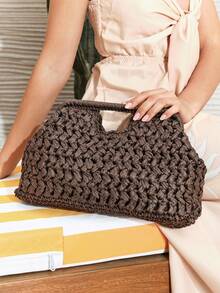 SHECARRY Fashion Woven Handbag - Coffee - View 7