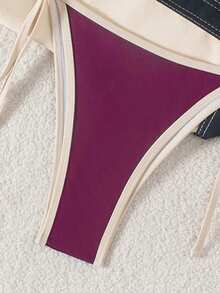 Swim Mod Bộ bikini hai mảnh màu trơn mới dành cho nữ, kiểu dáng tam giác, gợi cảm, buộc dây, phối màu tương phản. - Màu Đỏ Sâu - Xem 4