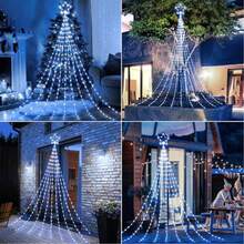 1PC USB Powered LED Waterfall Lights, Star String Lights, With Remote Control, 8 Modes Of Outdoor And Indoor Fairy Lights, Adjustable Height, Infrared Sensor, Suitable For Courtyard, Party,Christmas Tree, Halloween, And Thanksgiving Decoration,Colorful Light String/White Light /Warm Light String - white light - View 3