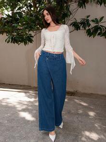 Bris Aura 新款不对称设计女式牛仔裤，适合情人节和母亲节穿着。 - 藍色 - 查看 1