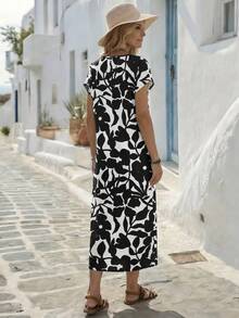 EMERY ROSE Vestido casual de cuello redondo con bolsillo, para uso diario y vacaciones, con estampado total para mujer - Multicolor - Ver 5