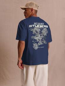 Áo thun in hình đồ họa cỡ lớn "Musero Studios" dành cho mùa xuân, hè, kỳ nghỉ lễ Phục sinh. - Màu xanh hải quân - Xem 4