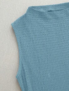 Olithes Đầm nữ thời trang mới mùa xuân/hè, gợi cảm, thanh lịch, ôm sát cơ thể, cổ cao, khóa kim loại, xếp ly, không tay. - Màu xanh lam - Xem 5