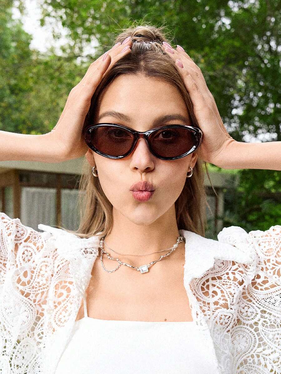 Shadewire 1 Pair Women's Oversized Pilot Style PC Frame Glasses, Leopard Print & Solid Color, Fashion Street Snap Travel Accessory Preppy Style For Back To School Shield Shape Shield Shape Shades Retro Vintage Fashion Accessories Vintage Y2k Street Casual Party Bohemia Style ,Gifts For Mother's Day, Graduation Season And Vacation Season - Multicolor - View 1