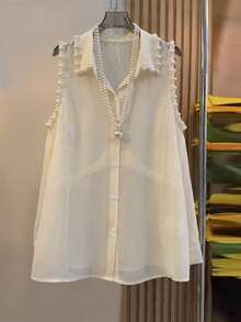 GlowEve New Design Beaded Sleeveless Chiffon Tank Top For Women, Spring/Summer - Apricot - View 6