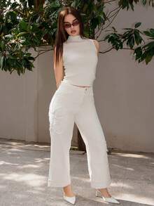 Bris Aura Women'S Stand Collar Sweater Vest,Fall Clothes - Apricot - View 3