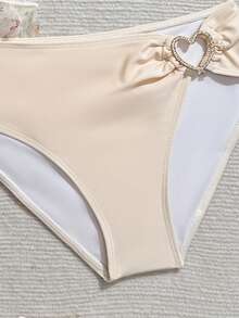 SHEIN 女孩可爱三件套泳衣，带披肩/荷叶边/时尚休闲优雅女士设计，适合游泳、夏季度假、海滩、泳池、节日派对 - 杏色 - 查看 3