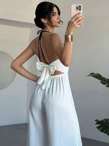 RiviMae 女士撞色滚边露背吊带连体裤 - 杏色 - 查看 2