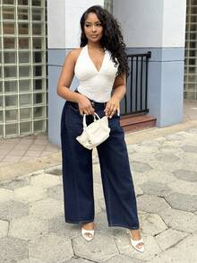 Alexandranx 女士夏季演唱会服装 狂欢装 节日外出 Y2K 海滩装 热带度假 白色 V 领连体裤 - 白色 - 查看 4