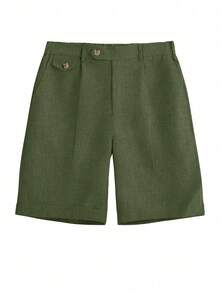 Manfinity Homme Pantalones cortos casuales de unicolor con bolsillo en diagonal para uso diario de verano para hombres - Verde militar - Ver 4