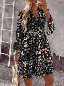 EMERY ROSE Đầm cỡ lớn mùa hè in hoa, tay loe, viền bèo nhún - Nhiều màu - Xem 6