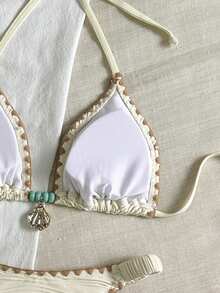 Swim Chiccia Women's Summer Beach Patchwork Halter Tie Sexy Bikini Swimwear Set - Beige - View 4