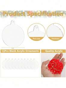 10 buah Ornamen Akrilik Bulat Bening 75mm, Cocok untuk Kerajinan DIY Natal dan Halloween, Dekorasi Gantung Pohon Natal, Natal - Beraneka warna - View 9