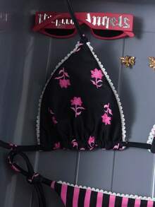 Swim Mod 女士休闲度假沙滩印花挂脖比基尼两件套 - 彩色 - 查看 6
