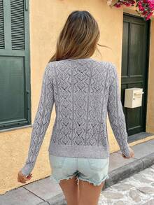 Breezaya 女士镂空薄款长袖开衫 - 灰色 - 查看 2