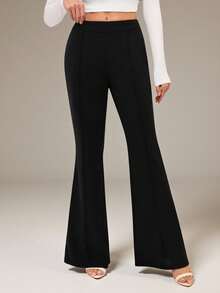 SHEIN Tall 低腰纯色喇叭裤修身西装裤，适合派对、性感优雅的约会之夜。 - 黑色 - 查看 3