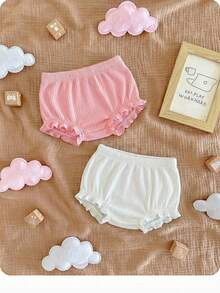 2条装新生女婴休闲百搭白色简约弹力腰短裤 - 彩色 - 查看 3