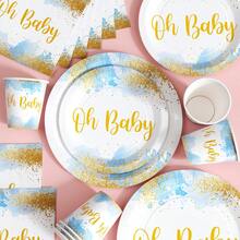 Gold & Blue Baby Disposable Plates, Napkins And Cups Set, Serves 20 Guests. This Disposable Party Set (Including Plates, Napkins And Cups) Is Perfect For Birthday Parties, Weddings And Family Picnics. - View 3