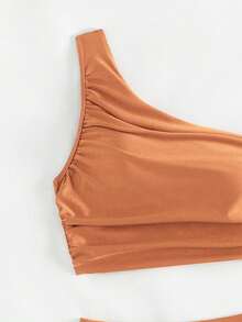 Swim Chiccia Women's Solid Color Strapless Bikini Set For Summer Beach Vacation - Gold - View 3