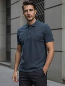 Playera Tipo Polo para Caballero Estilo Casual Primavera Verano - Azul Petróleo - Ver 3