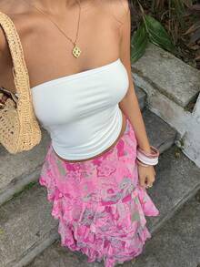 Sunnyshic 女士休闲度假时尚日常百搭波西米亚风佩斯利印花多层荷叶边低腰半身裙，春夏款 - 彩色 - 查看 7
