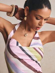 Poéselle 女士深V领条纹露脐吊带上衣 - 彩色 - 查看 3