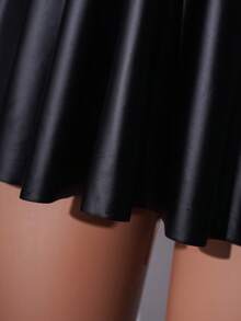 Women's Sexy PU Fashion Slip Dress - Black - View 8