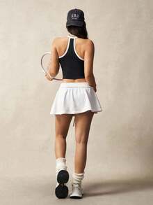 VARSITIE Camiseta de tirantes casual de mujer para fitness con diseño de borde - Blanco y Negro - Ver 6