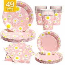 Pink Daisy Garden Disposable Plates, Napkins And Cups Set, Serves 8 Guests.This Disposable Party Set (Including Plates, Napkins And Cups) Is Perfect For Birthday Parties, Weddings And Family Picnics. - View 1