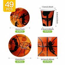 Bộ đĩa, khăn ăn và cốc dùng một lần họa tiết ngọn lửa bóng rổ, phục vụ 8 người. Bộ đồ dùng tiệc dùng một lần này (bao gồm đĩa, khăn ăn và cốc) rất phù hợp cho các bữa tiệc sinh nhật, đám cưới và dã ngoại gia đình. - Xem 2