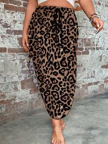 SHEIN LUNE 大码弧形下摆休闲裙，百搭豹纹简约设计，适合夏季 - 彩色 - 查看 7