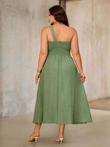 Roveilla Plus Size Women's Sage Green Summer Elegant Wedding Guest Maxi Dress, Floral Shoulder Strap Backless A-Line Party French Chic Dress - Green - View 2