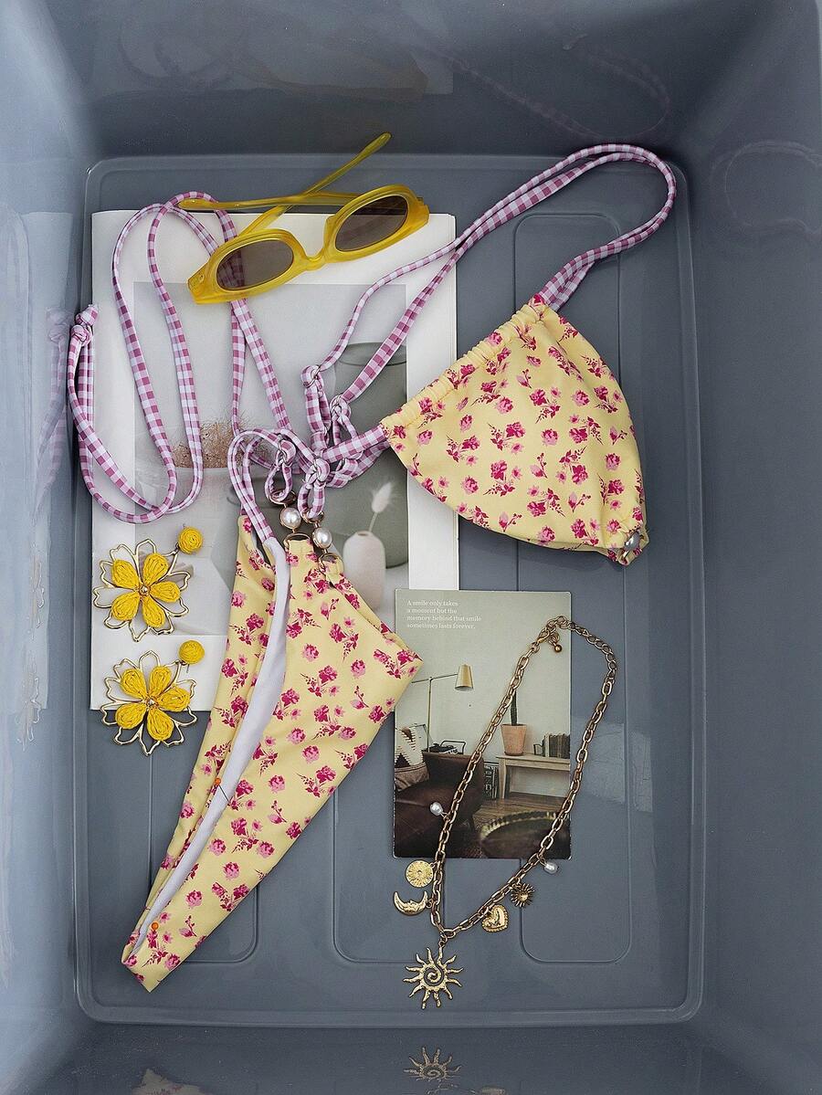 Swim Mod 女士两件套泳衣，性感度假优雅挂脖式女士沙滩装，春夏款 - 彩色 - 查看 1